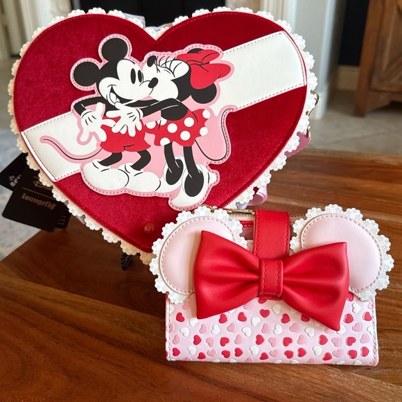 Disney Handbags - Loungefly Disney Mickey and Minnie Scented Heart Bag Set - Red and Pink NWT